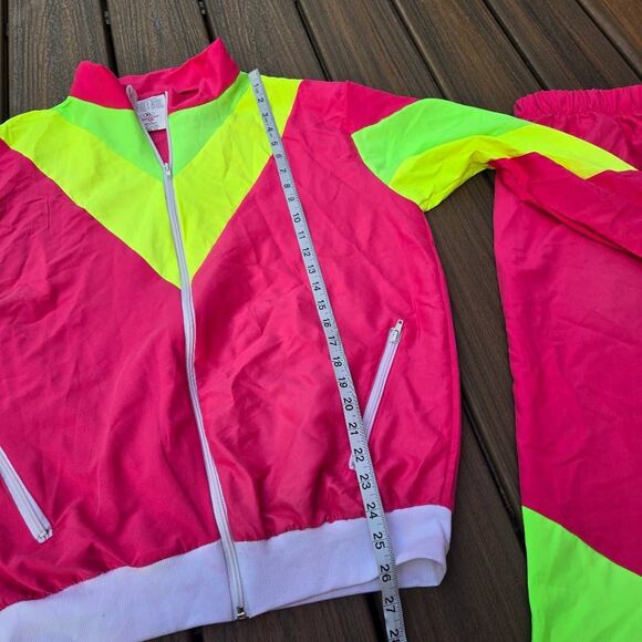 3 tops & 2 pants windbreaker 80s neon costumes fun run pink yellow green M L&xl - Picture 3 of 16